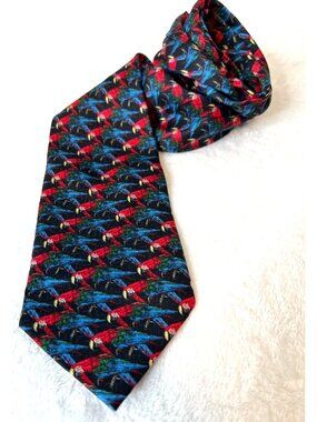 Scarlet Macaw Tie Parrots Birds Necktie Puritan Tropical Aviary Red Blue Allover